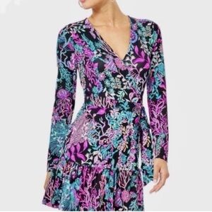 Lilly Pulitzer Misha Onyx Twilight Ruffle Romper Coral Seahorse Long Sleeve